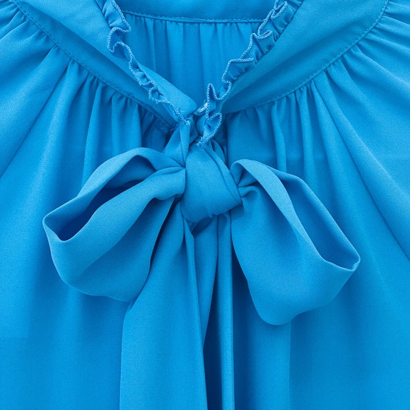 New York & Company Chiffon Blouse Tie-Up Bow Ruffle Neck Women XL Long S… - Picture 3 of 11